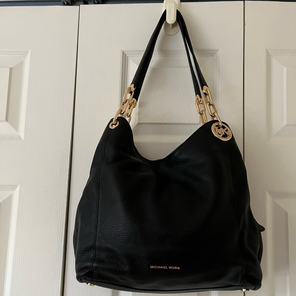 Michael Kors pebbled leather black satchel